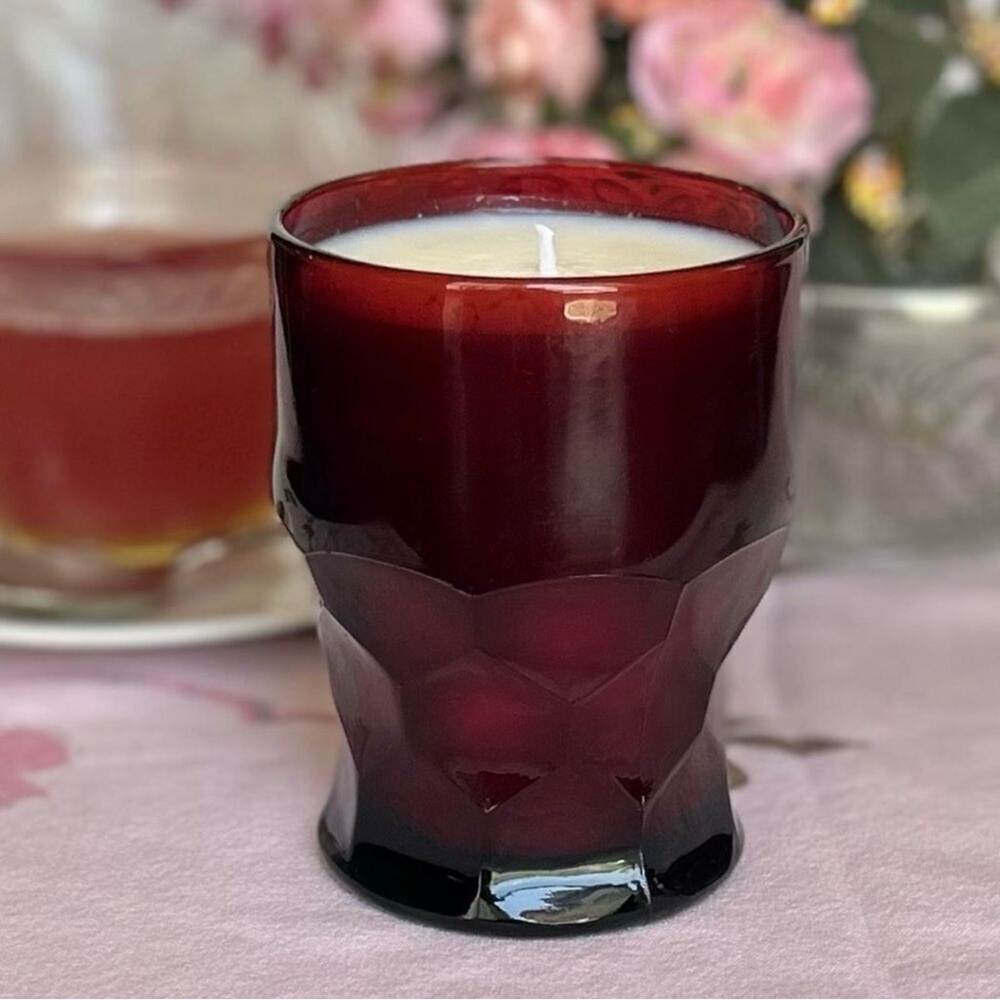 Hand Crafted Deep Red Glass Candle